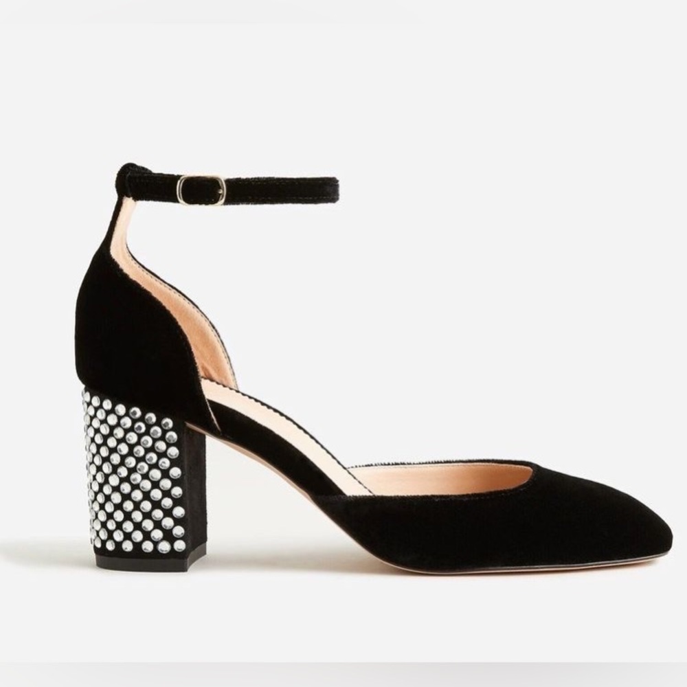 J.Crew Maisie Black Crystal Studded Velvet Heels - Picture 2 of 12